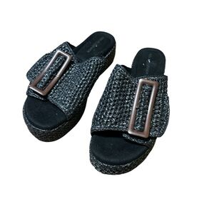 Kelsi Dagger Black Textured Mules with Buckle NWOT